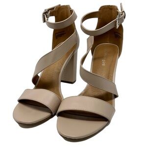 Madden Girl Women’s Hansley Nude Beige Tan Strappy Block Heels Sandals Size 10